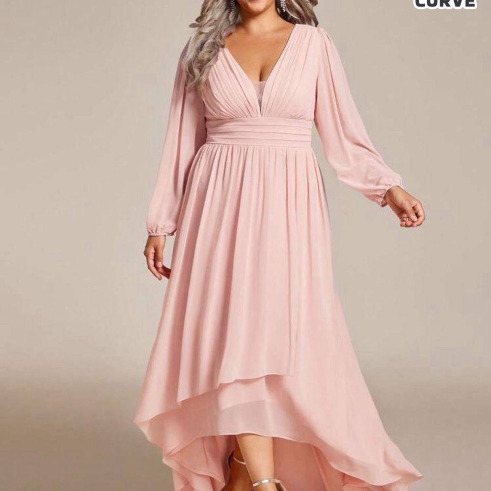 Ever Pretty Pink Long Sleeve High-Low Chiffon Dress